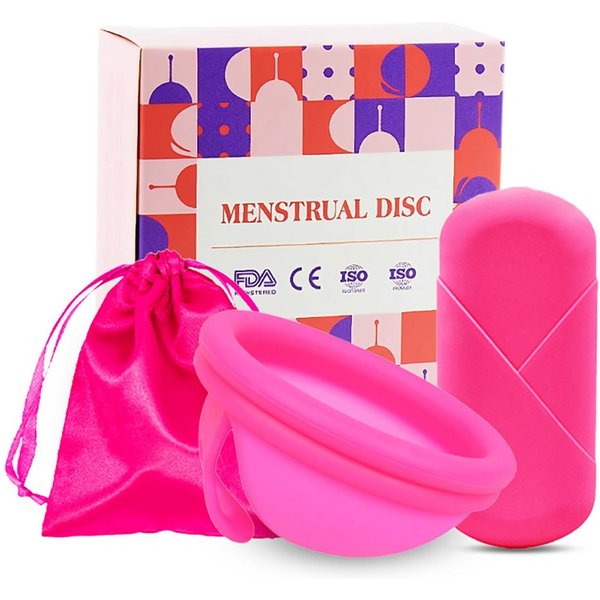 Lisabonde Menstruationstasse Menstruationsdisc Set mit Aufbewahrungsbeutel Menstruationsdisk, 48 ml (entspricht ca. 4-5 Tampons), L Gr., 48 ml Kapazität für bis