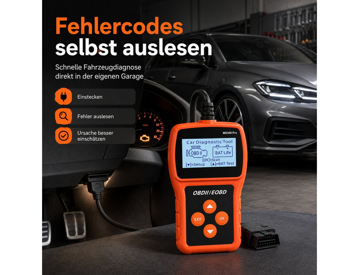 Lisabonde OBD2-Diagnosegerät OBD2 Auslesegerät Auto Diagnosegerät mit Batterietest Benzin Diesel, Einzelgerät, Echtzeit-Datenstrom,Plug-and-Play (keine App erfo – Bild 2 von 5