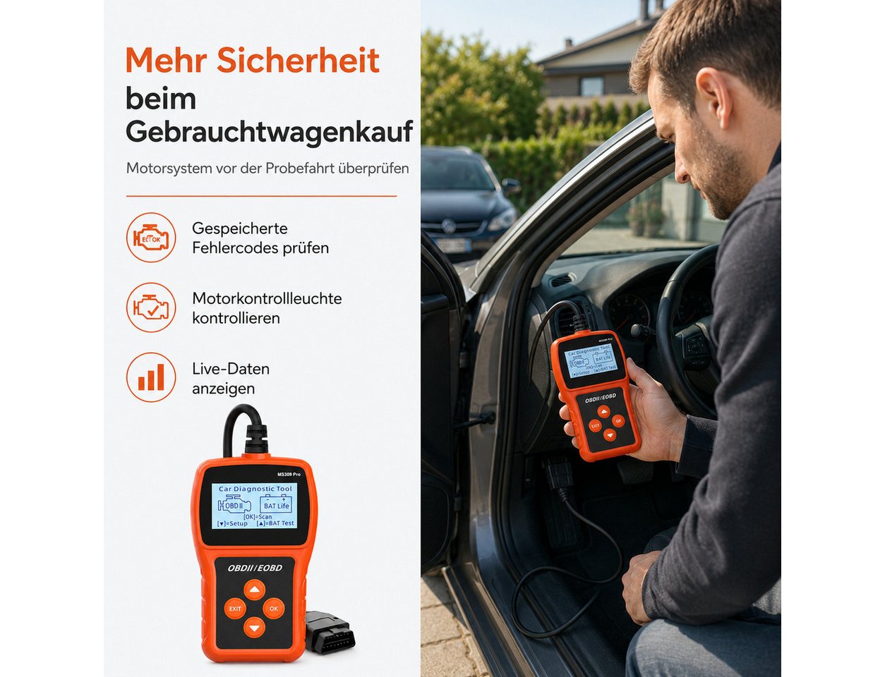 Lisabonde OBD2-Diagnosegerät OBD2 Auslesegerät Auto Diagnosegerät mit Batterietest Benzin Diesel, Einzelgerät, Echtzeit-Datenstrom,Plug-and-Play (keine App erfo – Bild 3 von 5