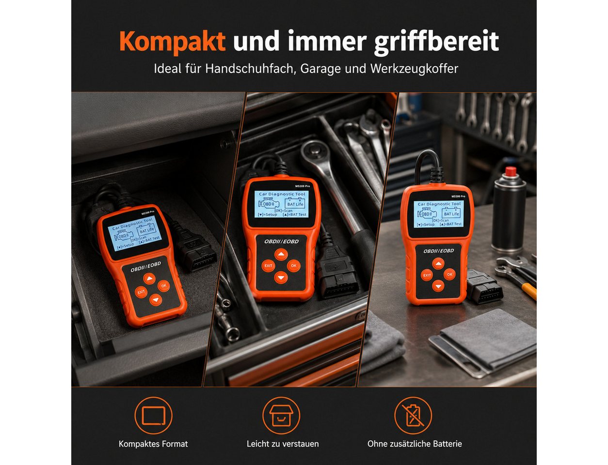 Lisabonde OBD2-Diagnosegerät OBD2 Auslesegerät Auto Diagnosegerät mit Batterietest Benzin Diesel, Einzelgerät, Echtzeit-Datenstrom,Plug-and-Play (keine App erfo – Bild 4 von 5