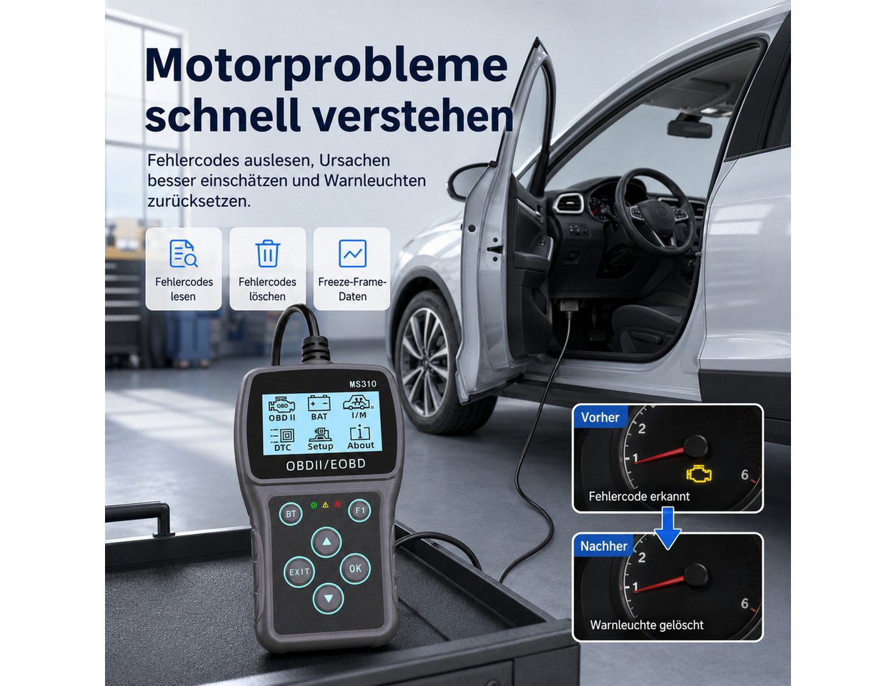 Lisabonde OBD2-Diagnosegerät OBD2 Diagnosegerät mit Bluetooth & App - KFZ Fehlercodes auslesen, Einzelartikel, Einzelgerät inkl. Zubehör, Echtzeit-Datenfluss, O – Bild 2 von 5