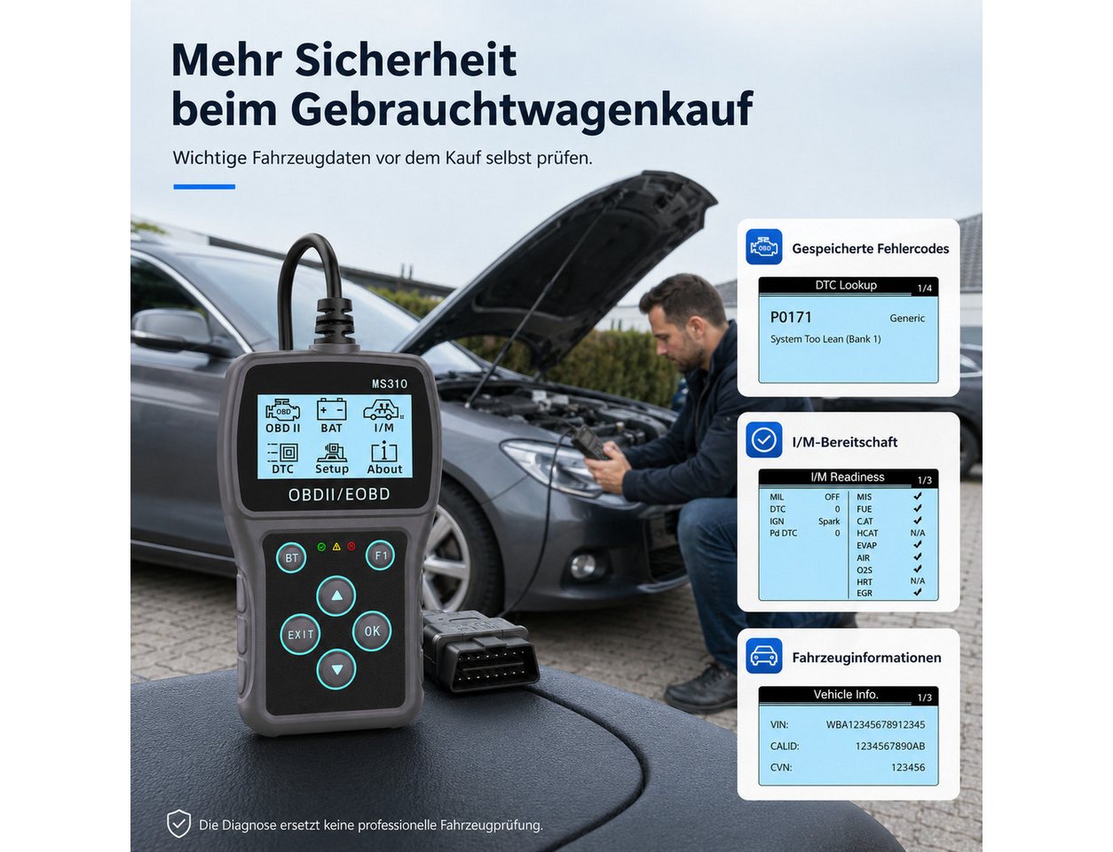Lisabonde OBD2-Diagnosegerät OBD2 Diagnosegerät mit Bluetooth & App - KFZ Fehlercodes auslesen, Einzelartikel, Einzelgerät inkl. Zubehör, Echtzeit-Datenfluss, O – Bild 3 von 5