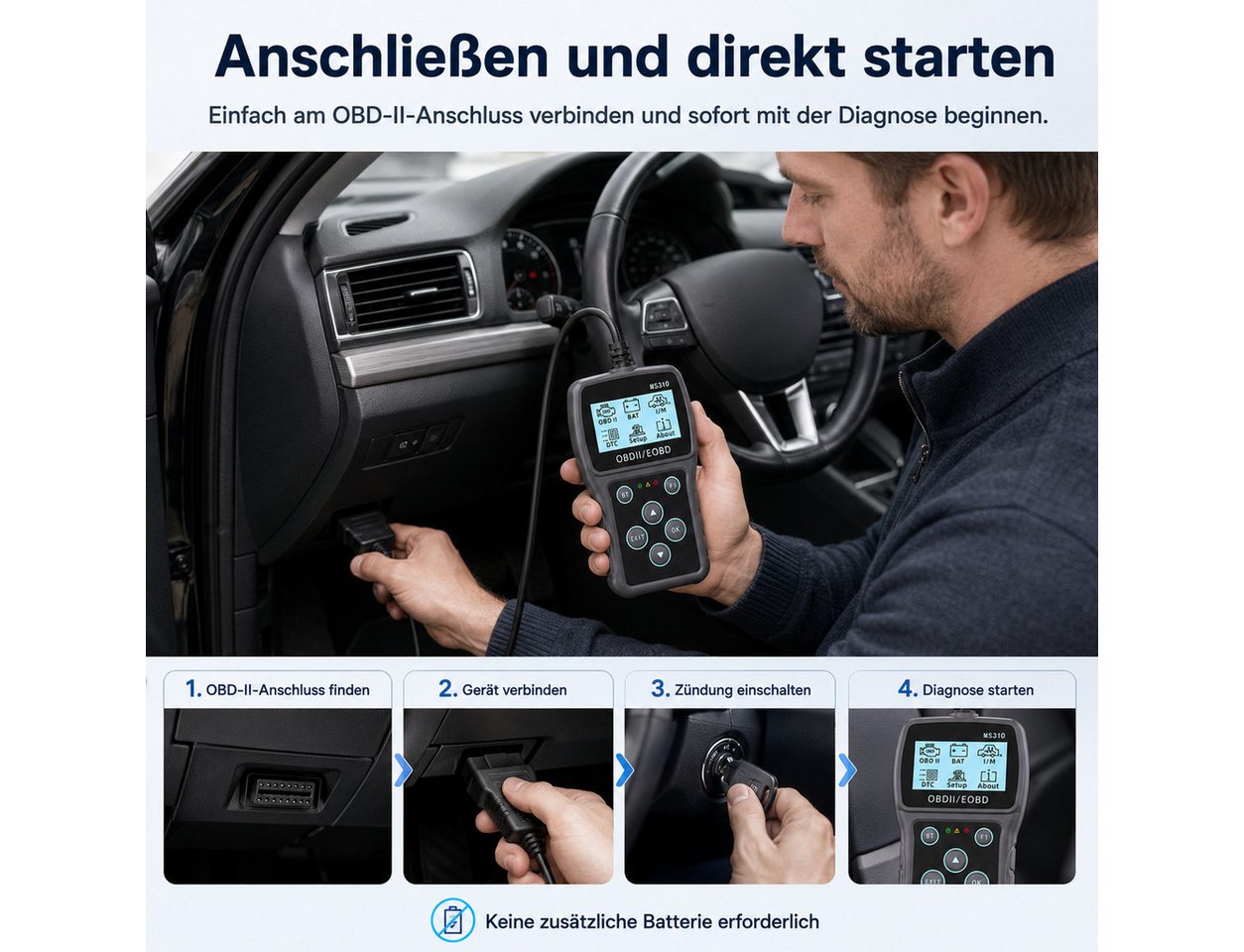 Lisabonde OBD2-Diagnosegerät OBD2 Diagnosegerät mit Bluetooth & App - KFZ Fehlercodes auslesen, Einzelartikel, Einzelgerät inkl. Zubehör, Echtzeit-Datenfluss, O – Bild 5 von 5