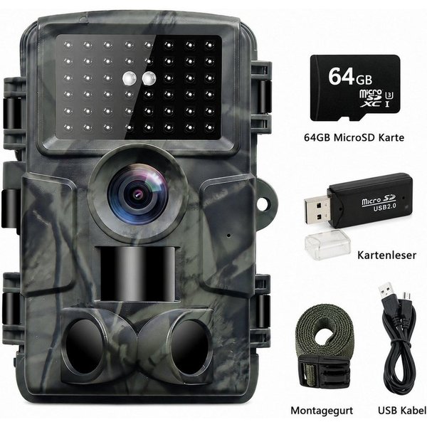 Lisabonde Wildkamera 4K 60MP WiFi, App-Steuerung, IP66 wasserdicht, 0,2s Auslöser & 64GB SD (Außenbereich, Packung, Inklusive 64GB microSD-Karte, WiFi & App-Ste