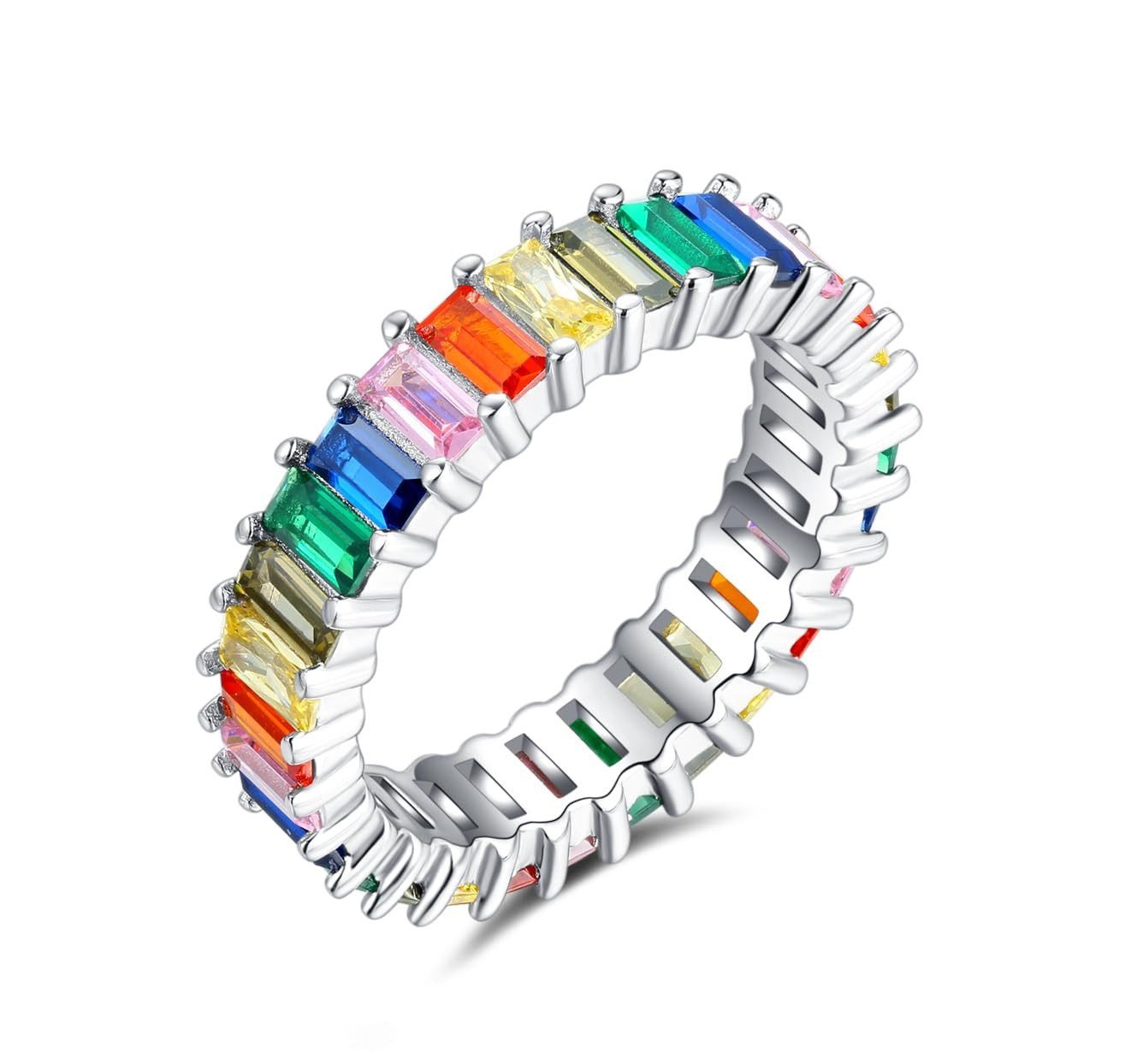 Lisandra Scott Silberring 18K Rainbow Baguette Ring 925 Sterling Silber mit Regenbogen Steinen, Funkelnd in allen Farben – dein Statement-Ring für jedes Outfit – Bild 2 von 5