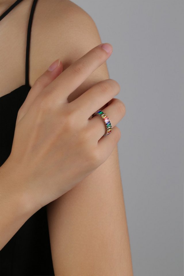 Lisandra Scott Silberring 18K Rainbow Baguette Ring 925 Sterling Silber mit Regenbogen Steinen, Funkelnd in allen Farben – dein Statement-Ring für jedes Outfit – Bild 5 von 5