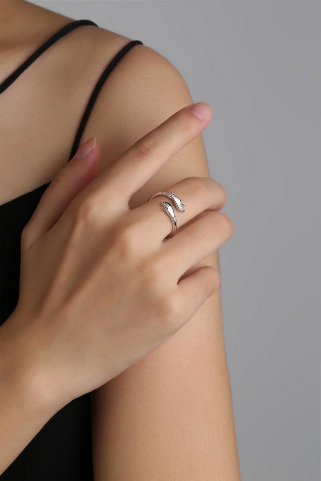 Lisandra Scott Silberring 925 Sterling Silber Umarmende Hände Umarmungsring mit Zirkonia Steinen, Symbol für Zuneigung – mit kunstvollem Umarmungsdesign & Zirko – Bild 5 von 5