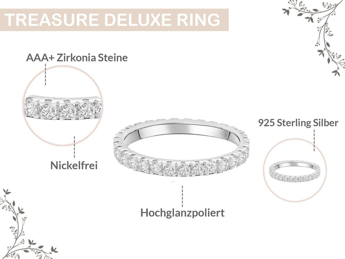 Lisandra Scott Silberring Eternity Ring Treasure 925 Sterling Silber mit Zirkonia Steinen Breit, Für starke Gefühle & stilvolle Hände – breiter Silberring mit G – Bild 4 von 4