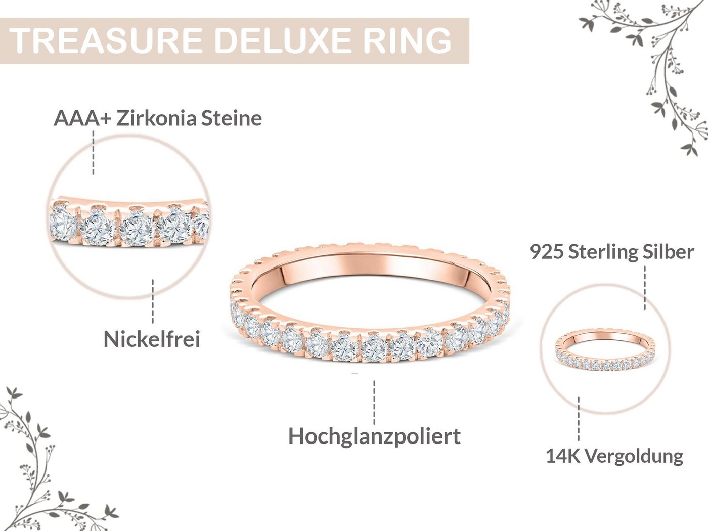 Lisandra Scott Silberring Eternity Ring Treasure 925 Sterling Silber mit Zirkonia Steinen Breit, Für starke Gefühle & stilvolle Hände – breiter Silberring mit G – Bild 3 von 4