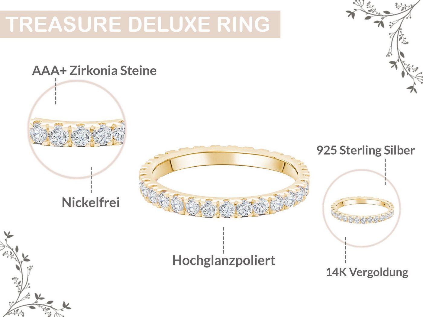 Lisandra Scott Silberring Eternity Ring Treasure 925 Sterling Silber mit Zirkonia Steinen Breit, Für starke Gefühle & stilvolle Hände – breiter Silberring mit G – Bild 2 von 4
