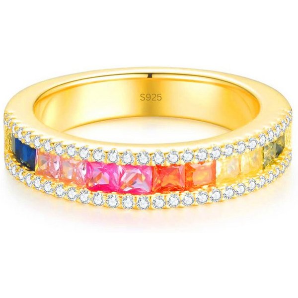 Lisandra Scott Silberring Halb-Regenbogen Ring aus 925 Sterlingsilber mit Buntstein-Verzierung, Bunter Luxus – Ein Ring wie ein Feuerwerk aus Licht