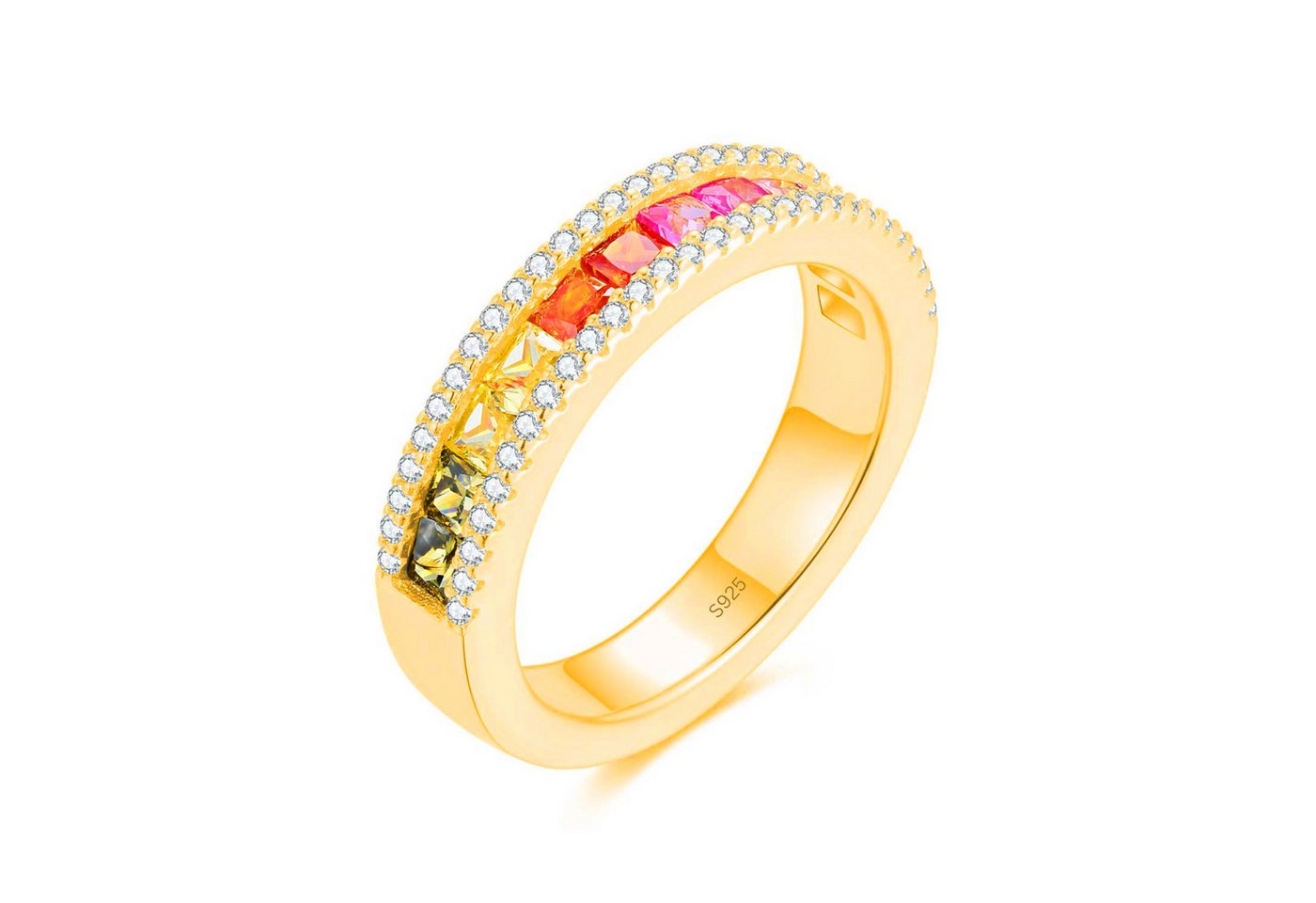 Lisandra Scott Silberring Halb-Regenbogen Ring aus 925 Sterlingsilber mit Buntstein-Verzierung, Bunter Luxus – Ein Ring wie ein Feuerwerk aus Licht – Bild 2 von 3