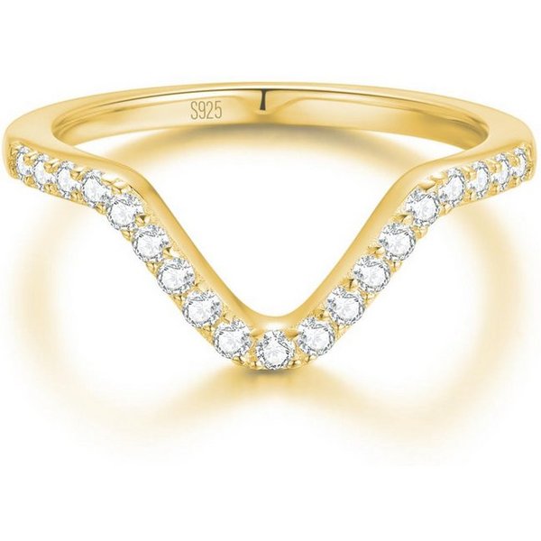 Lisandra Scott Silberring V-Form Ring aus 925 Sterlingsilber mit funkelnden Zirkonia Steinen, stilvoller V-Glanz für jeden Moment