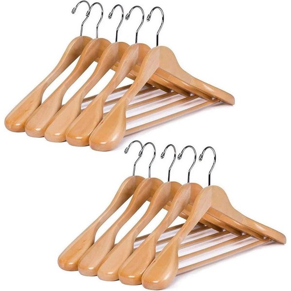 Liszton Kleiderbügel Kleiderbügel aus Holz mit extra breiter Schulterauflage 10 Stück