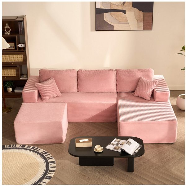 LITBIRD Ecksofa U-förmig 272x175x61 cm, modulares Oversize-Schlafsofa, montagefrei, mit Recamiere, extra tief sitzend, als Schlafsofa nutzbar