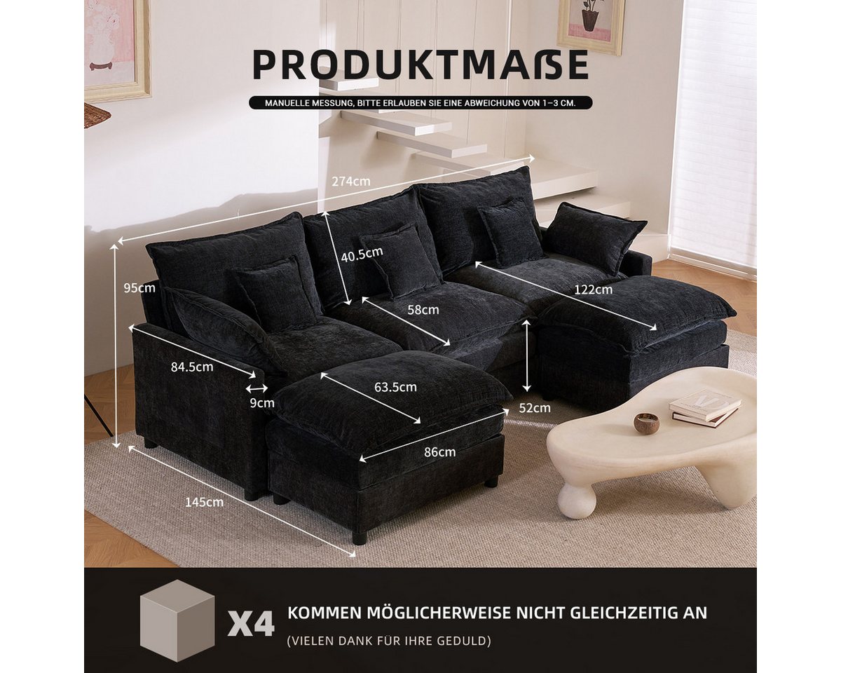 LITBIRD Sofa U-förmiges modulares 3-Sitzer Ecksofa mit Hocker im Cloud-Design, 1 Teile – Bild 2 von 5