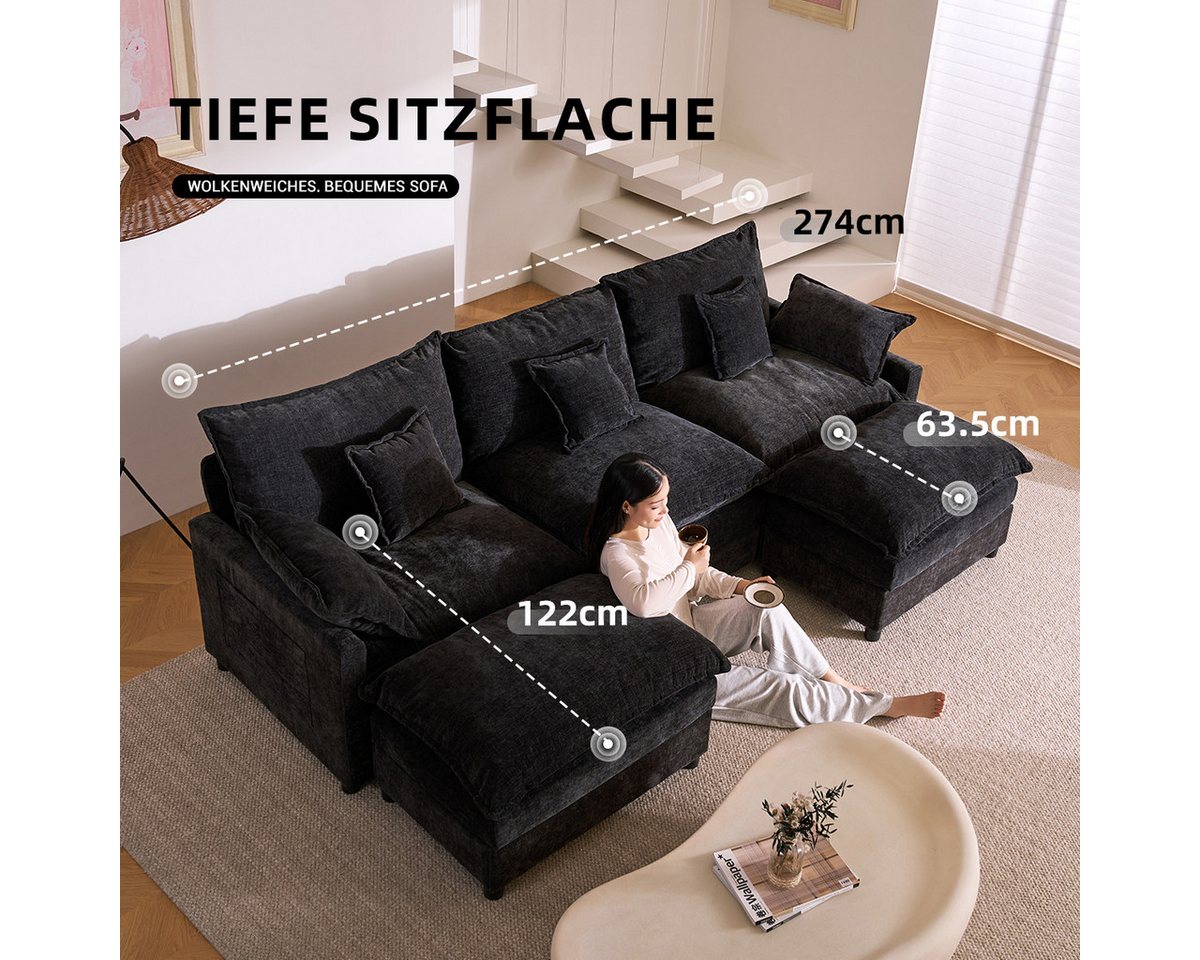 LITBIRD Sofa U-förmiges modulares 3-Sitzer Ecksofa mit Hocker im Cloud-Design, 1 Teile – Bild 3 von 5