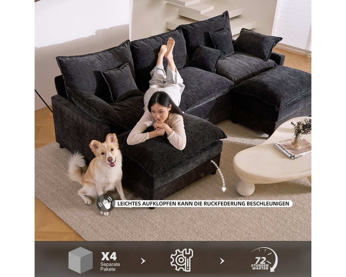 LITBIRD Sofa U-förmiges modulares 3-Sitzer Ecksofa mit Hocker im Cloud-Design, 1 Teile – Bild 4 von 5