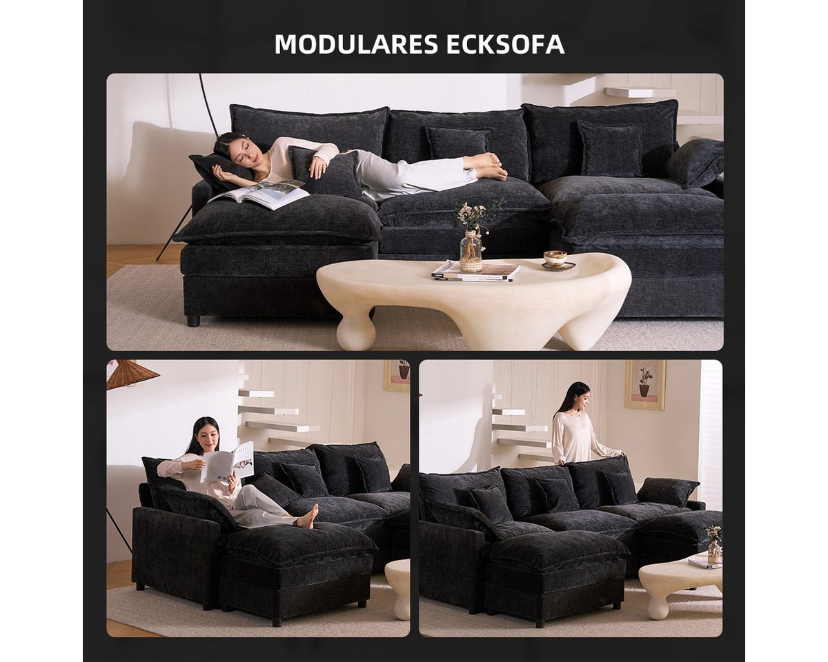 LITBIRD Sofa U-förmiges modulares 3-Sitzer Ecksofa mit Hocker im Cloud-Design, 1 Teile – Bild 5 von 5