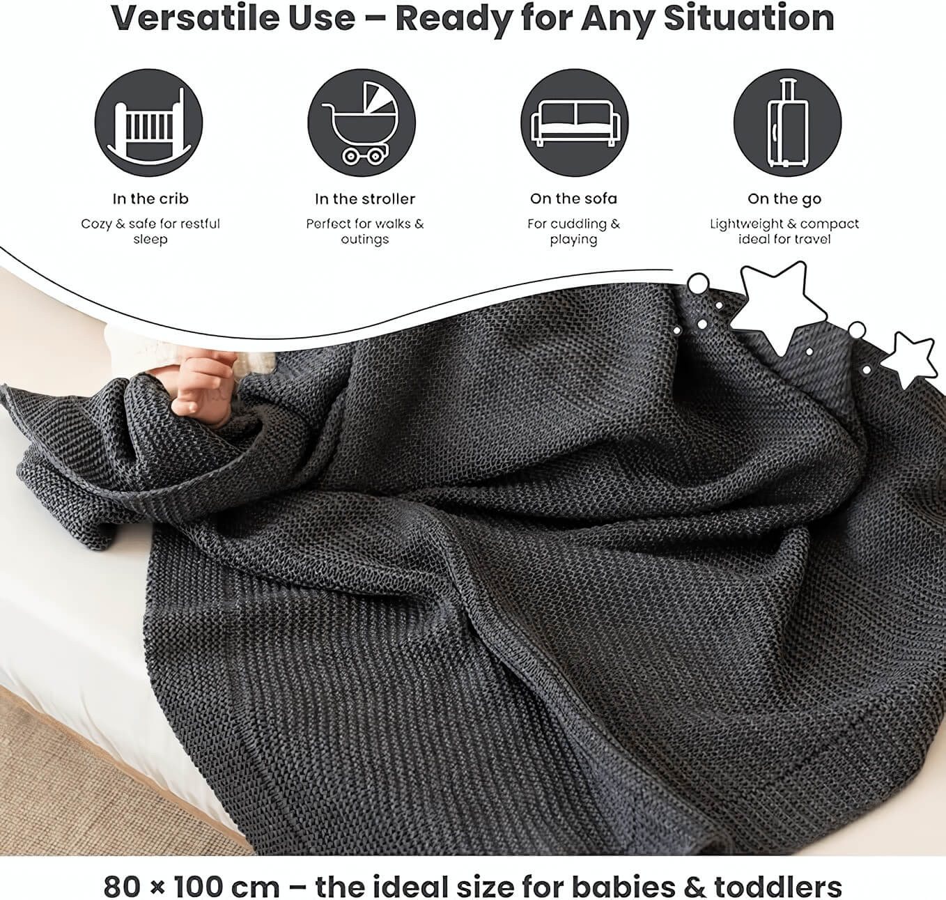 Babydecke Baby Strickdecke, Babydecke, Weich & Atmungsaktiv, 80x100cm, Grau, Little Dedi – Bild 4 von 5