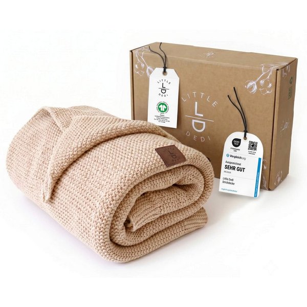 Babydecke Baby Strickdecke, %100 Bio Baumwolle Atmungsaktiv 80x100cm Natur Beige, Little Dedi