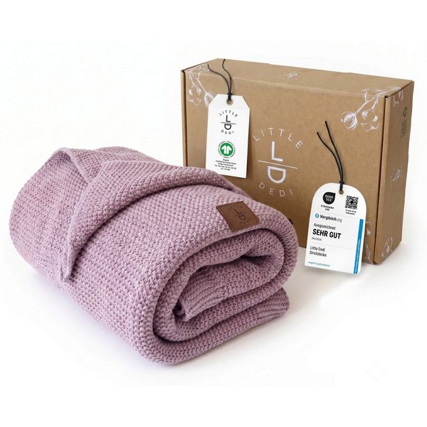 Babydecke Baby Strickdecke, %100 Bio Baumwolle, Atmungsaktiv, 80x100cm, Lavendel, Little Dedi