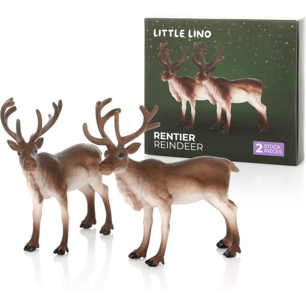 Little Lino Spielfigur Rentier, (Set, 2 tlg), Waldtier Figur für den Weihnachtswichtel, Adventskalender und Stall