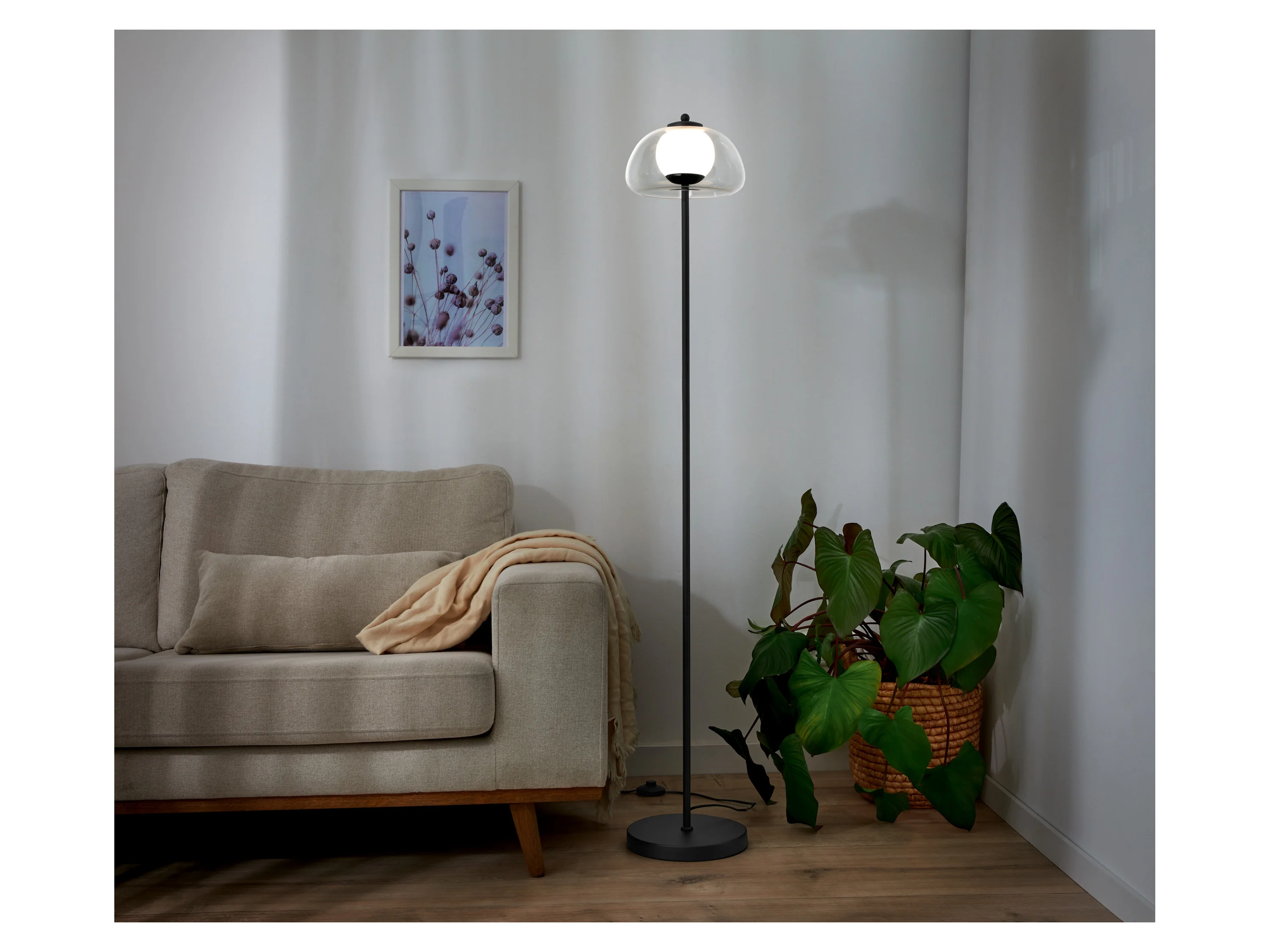 LIVARNO HOME LED-Stehleuchte, Lampenschirm aus hochwertigem Glas (Transparent) – Bild 3 von 4