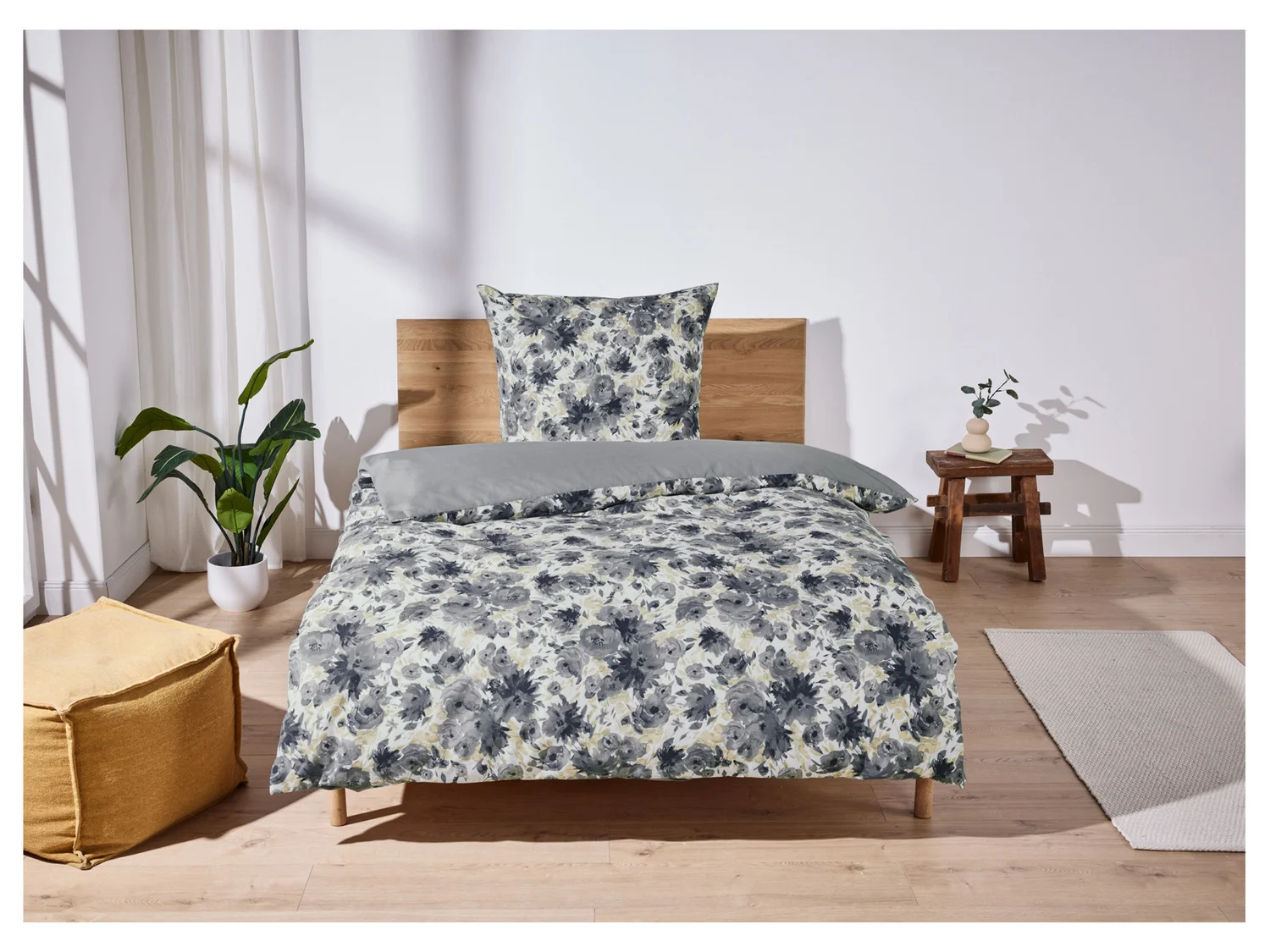 LIVARNO HOME Renforcé-Bettwäsche, 155 x 220 cm (weiß/blau/grau) – Bild 3 von 4
