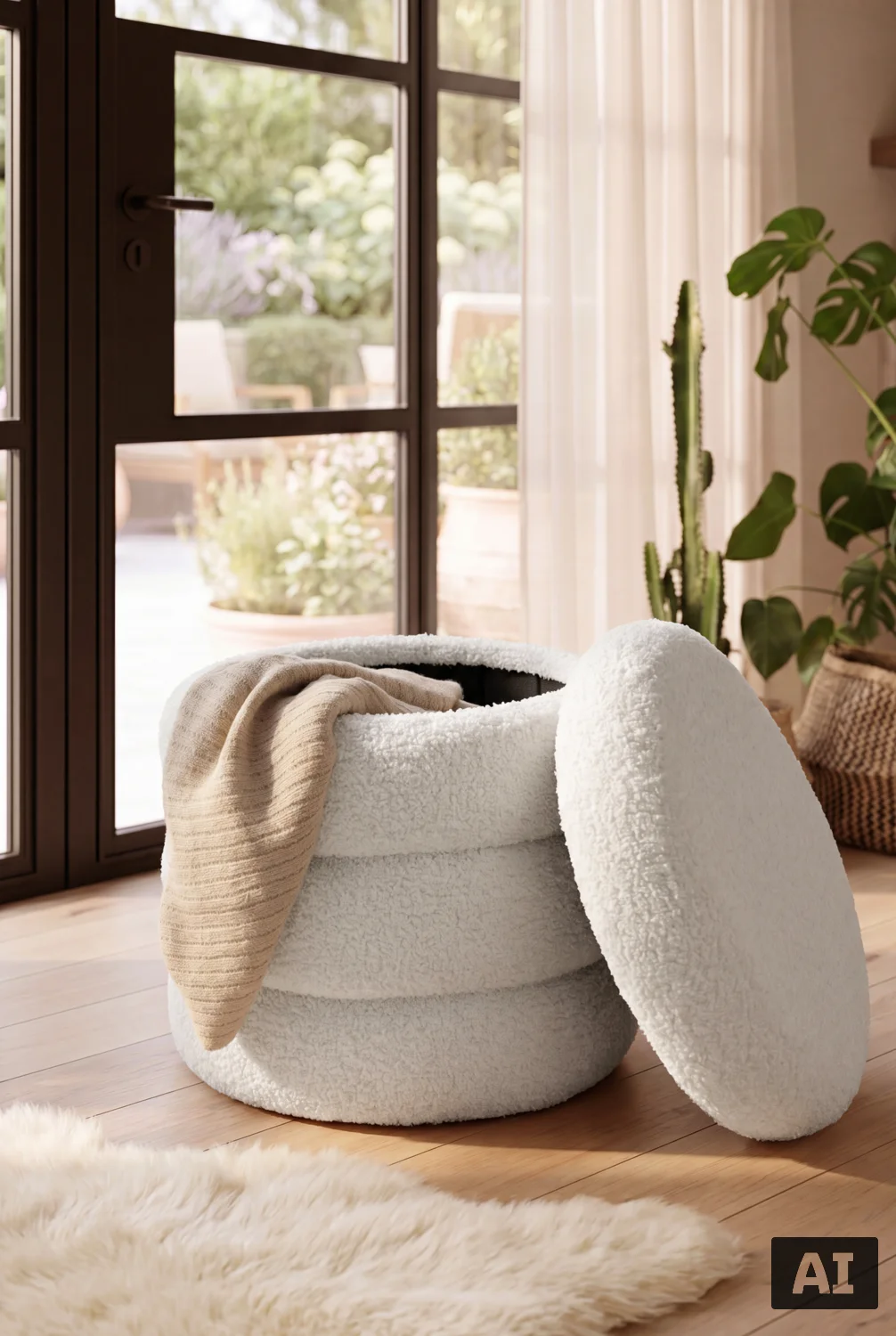 LIVARNO® Sitzpouf mit Staufach (weiß) – Bild 2 von 4