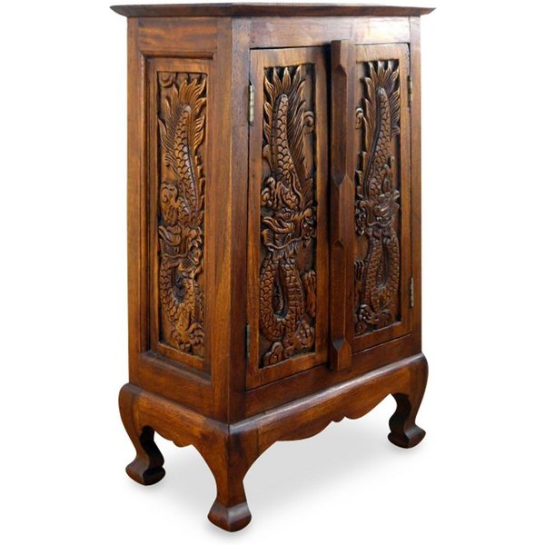 livasia Midischrank mit Schnitzerei, handgefertigt, Akazienholz, 50x28x80cm