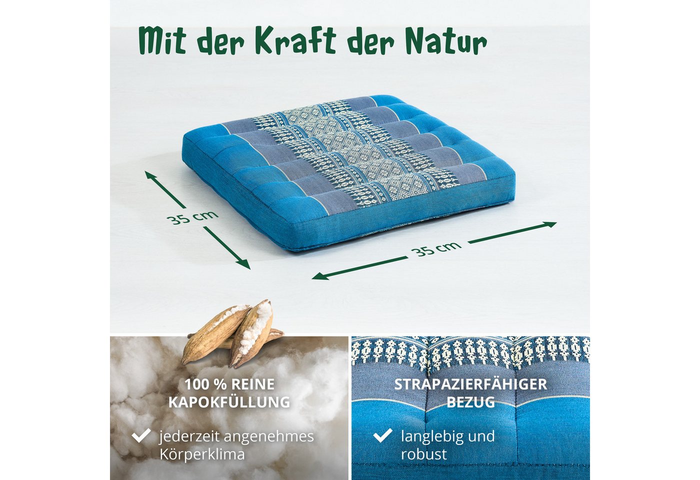 livasia Sitzkissen Sitzkissen 35 cm, vegan und handgefertigt, 35x35x6cm, Kapok – Bild 4 von 5