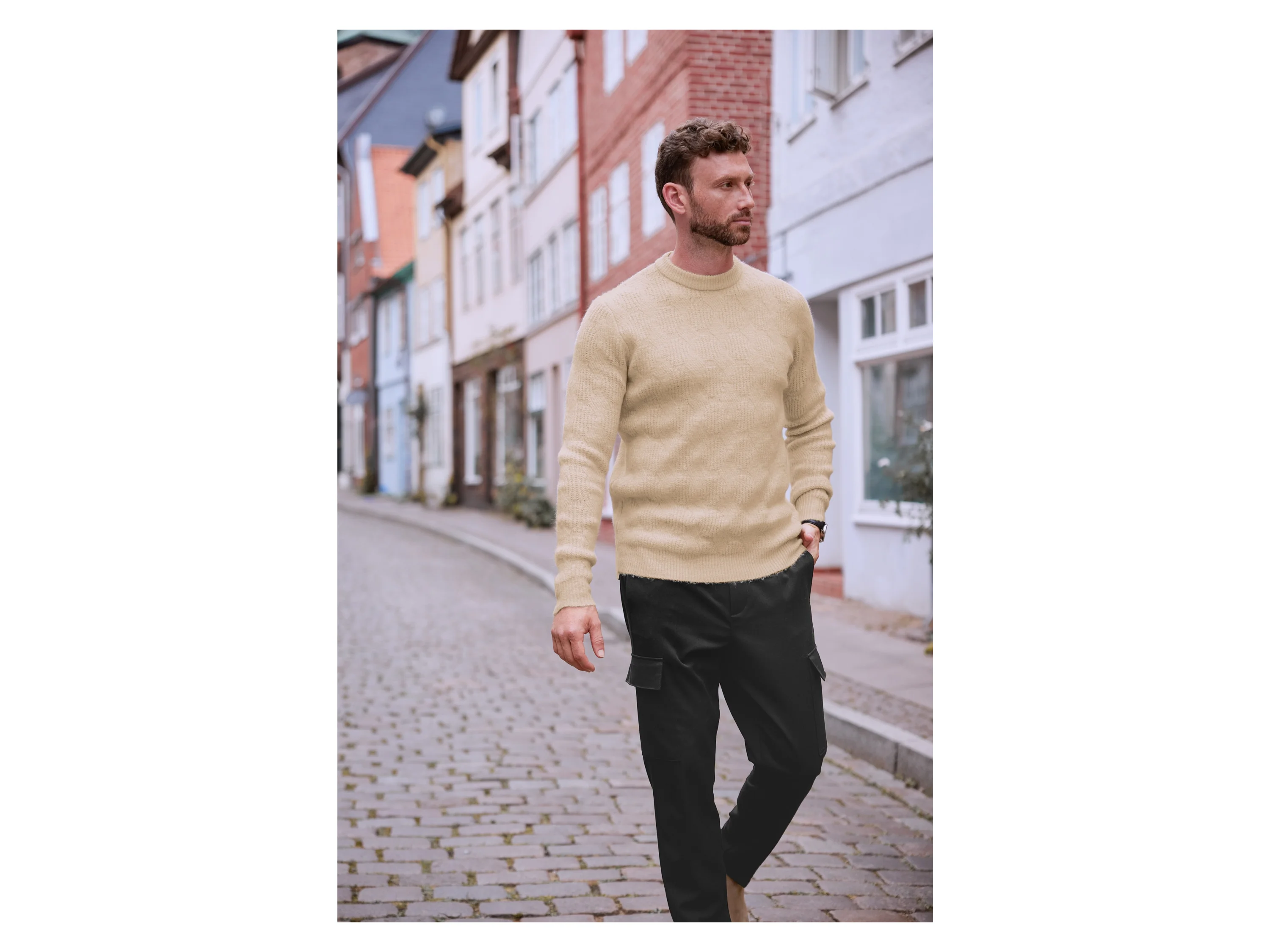 LIVERGY® Herren Pullover Grobstrick (Beige, XL(56/58)) – Bild 4 von 4