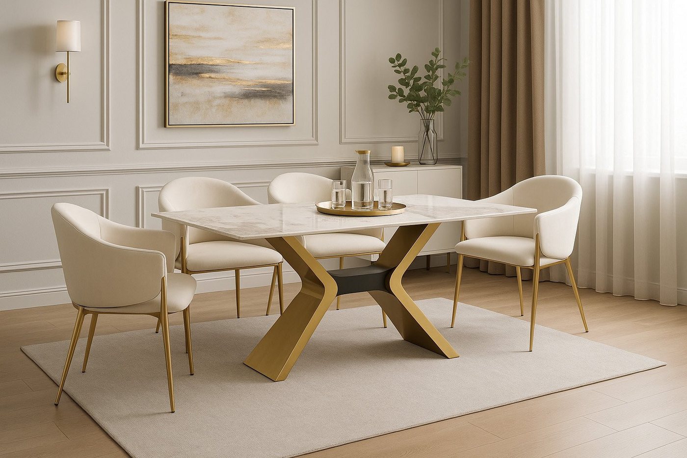 Livin Hill Esstisch Modig, Gold-Schwarz-Akzente mit Hochglanz in Marmoroptik – Bild 2 von 5