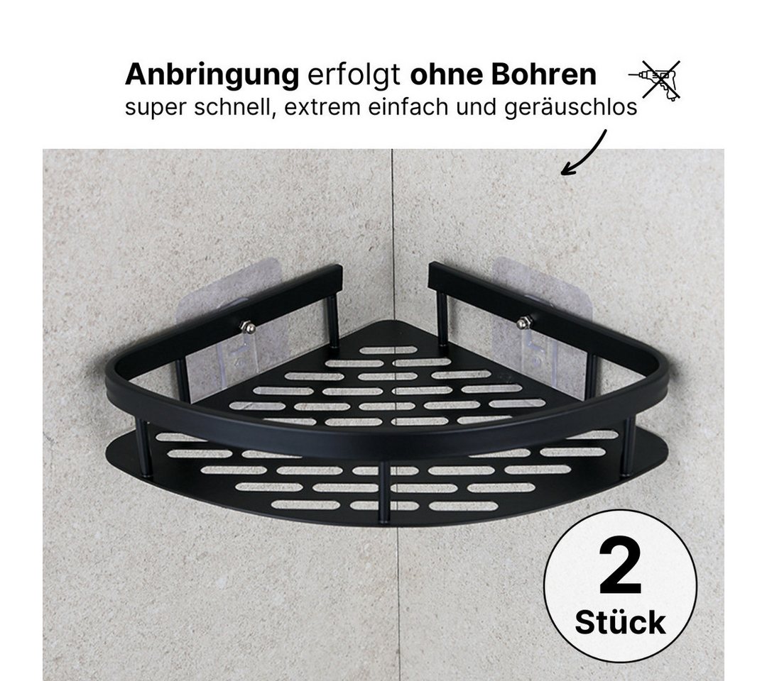 LIVINA HOME Duschablage ohne Bohren, Duschablage zum hängen, Duschkorb Eck in schwarz, 2-tlg., Eck Badregal, Duschregal, Duschzubehör, Badezimmerorganizer, +4 H – Bild 2 von 5