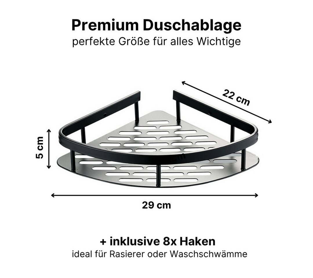 LIVINA HOME Duschablage ohne Bohren, Duschablage zum hängen, Duschkorb Eck in schwarz, 2-tlg., Eck Badregal, Duschregal, Duschzubehör, Badezimmerorganizer, +4 H – Bild 4 von 5