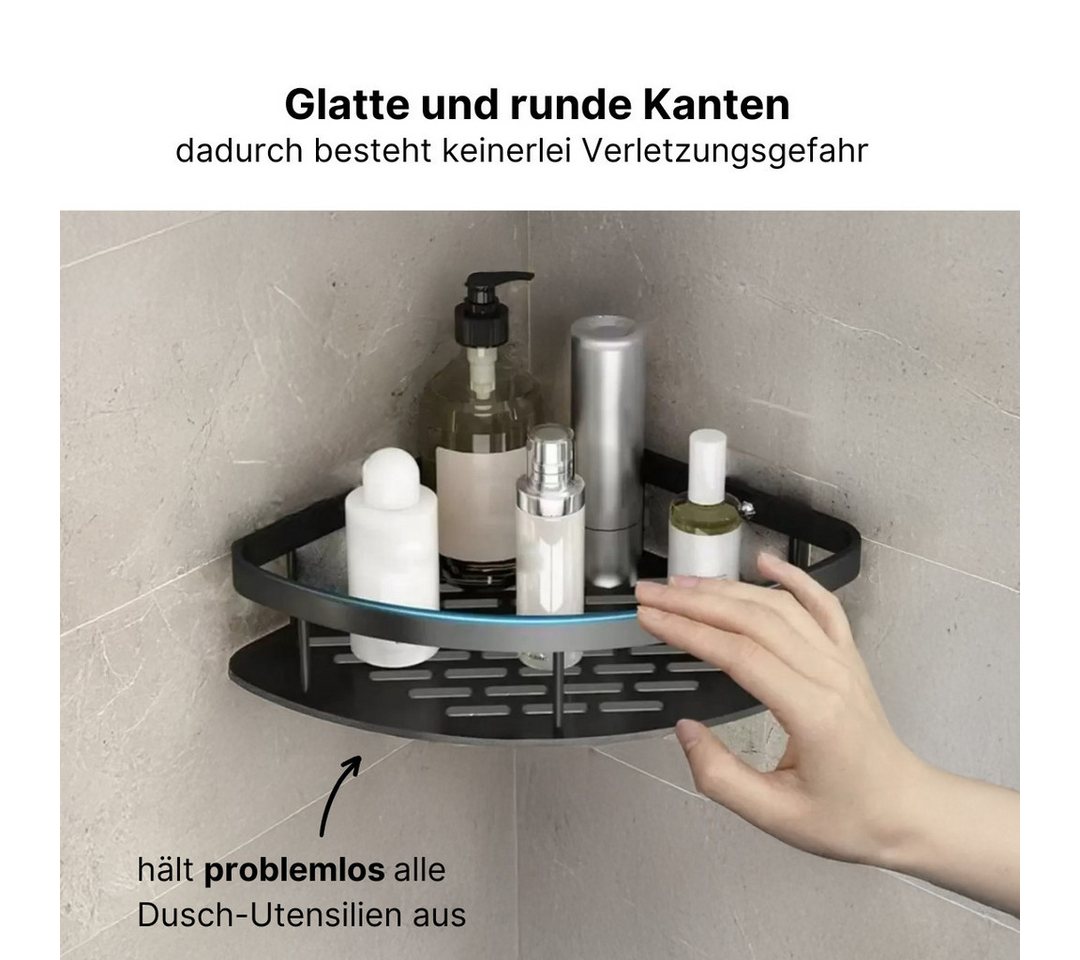 LIVINA HOME Duschablage ohne Bohren, Duschablage zum hängen, Duschkorb Eck in schwarz, 2-tlg., Eck Badregal, Duschregal, Duschzubehör, Badezimmerorganizer, +4 H – Bild 5 von 5