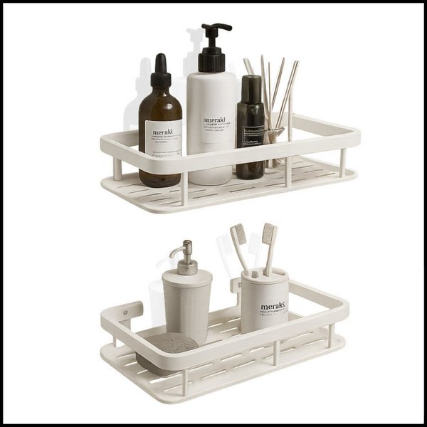 LIVINA HOME Duschablage ohne Bohren, Duschablage zum hängen, Duschkorb in schwarz, 2-tlg., Badregal, Duschregal, Duschzubehör, Badezimmerorganizer, +4 Haken
