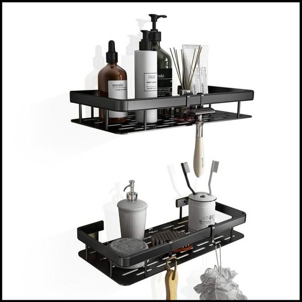 LIVINA HOME Duschablage ohne Bohren, Duschablage zum hängen, Duschkorb in schwarz, 1-tlg., Badregal, Duschregal, Duschzubehör, Badezimmerorganizer, +4 Haken