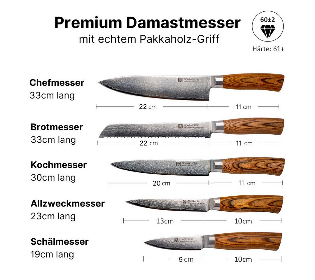 LIVINA HOME Messer-Set Kochmesser, 67-Damaststahl Messerset - 6-tlg. Küchenmesser Set (5-tlg., wahlweise als 3er, 5er oder 6er Set erhältlich), Damastmesser Jap – Bild 2 von 5