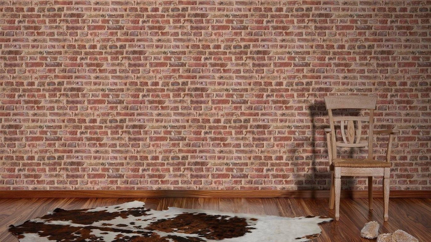 living walls Papiertapete Authentic Walls Backstein Optik, geprägt, Steinoptik, 3D-Optik, realistisch, matt, gemustert, (1 St), StrukturTapete Stein Tapeten Woh – Bild 2 von 5