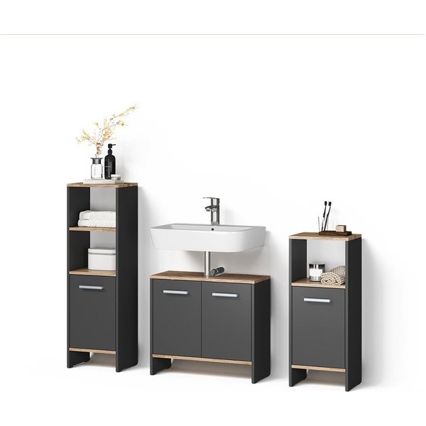 Livinity® Badmöbel-Set Amalfi, Anthrazit/Goldkraft Eiche, 3-teilig, (3-St)