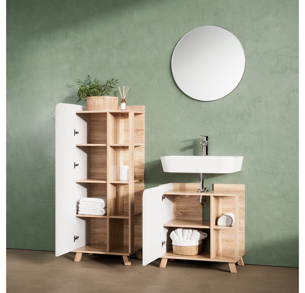 Livinity® Badspiegel Marano, Sonoma/Weiß/Weiß, 60 x 60 cm Rund (1-St) – Bild 5 von 5