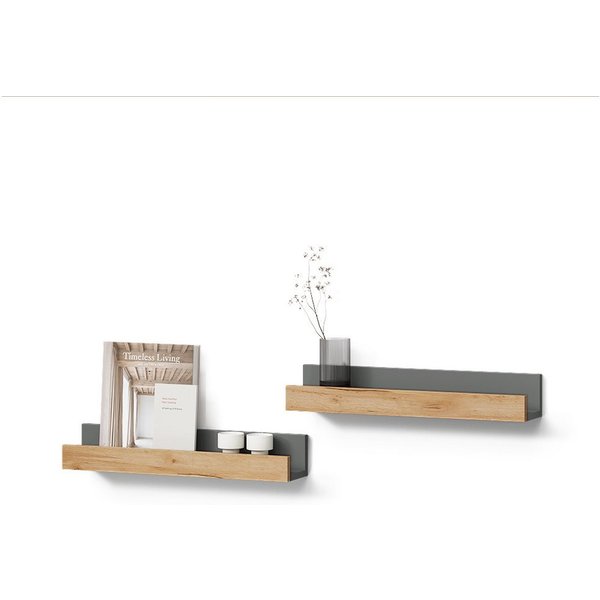 Livinity® Bücherregal Lorena, Anthrazit/Goldkraft Eiche, 60 x 10 cm 2er Set, 2-tlg.