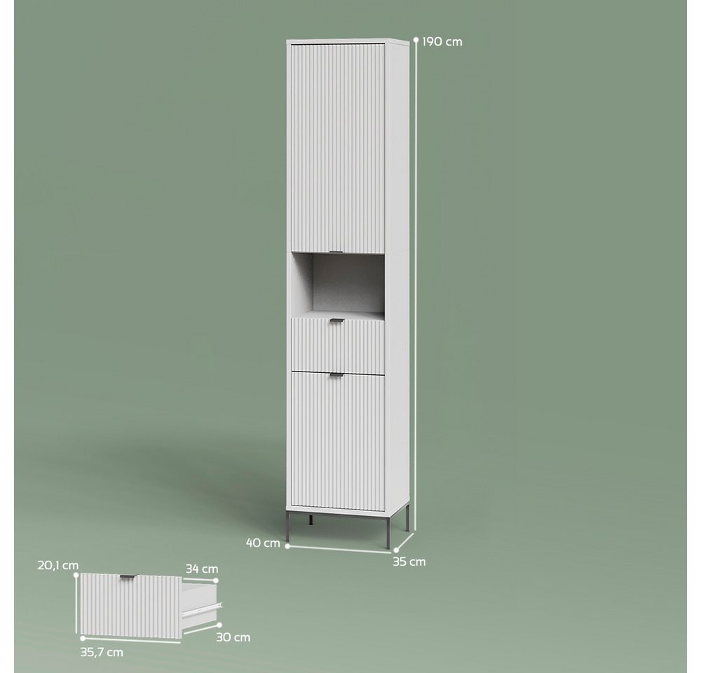 Livinity® Hochschrank ATERNO, Weiß, 40 x 190 cm mit Türen, und Schublade (1-St) – Bild 3 von 5