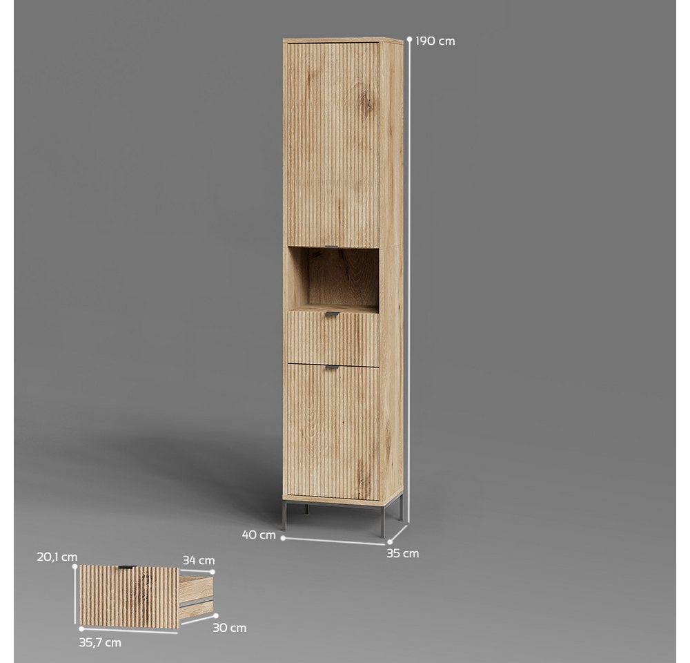 Livinity® Hochschrank ATERNO, Viking Oak, 40 x 190 cm mit Tür und Schublade – Bild 3 von 5