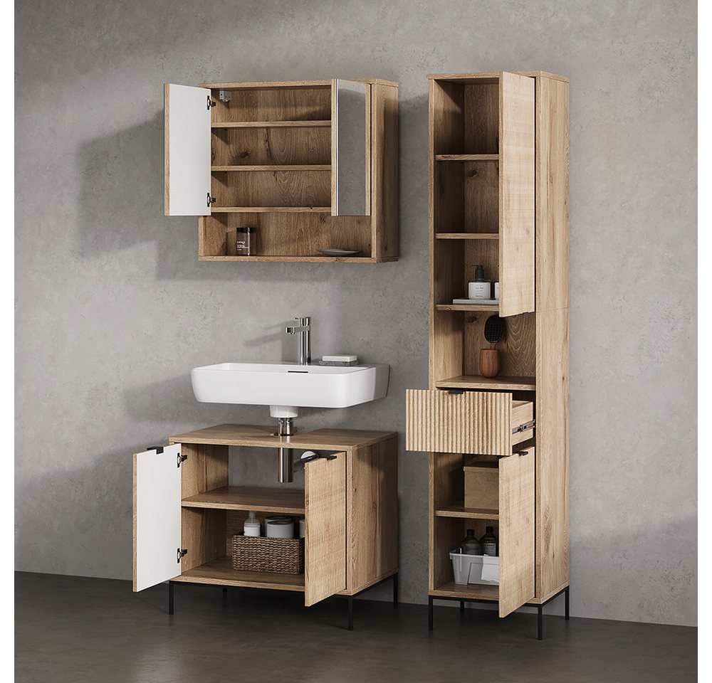 Livinity® Hochschrank ATERNO, Viking Oak, 40 x 190 cm mit Tür und Schublade – Bild 5 von 5