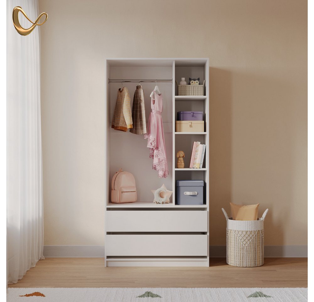 Livinity® Kleiderschrank Trento, Weiß/Weiß, 100 x 200 cm mit 2 Schubladen (1-St) – Bild 2 von 5