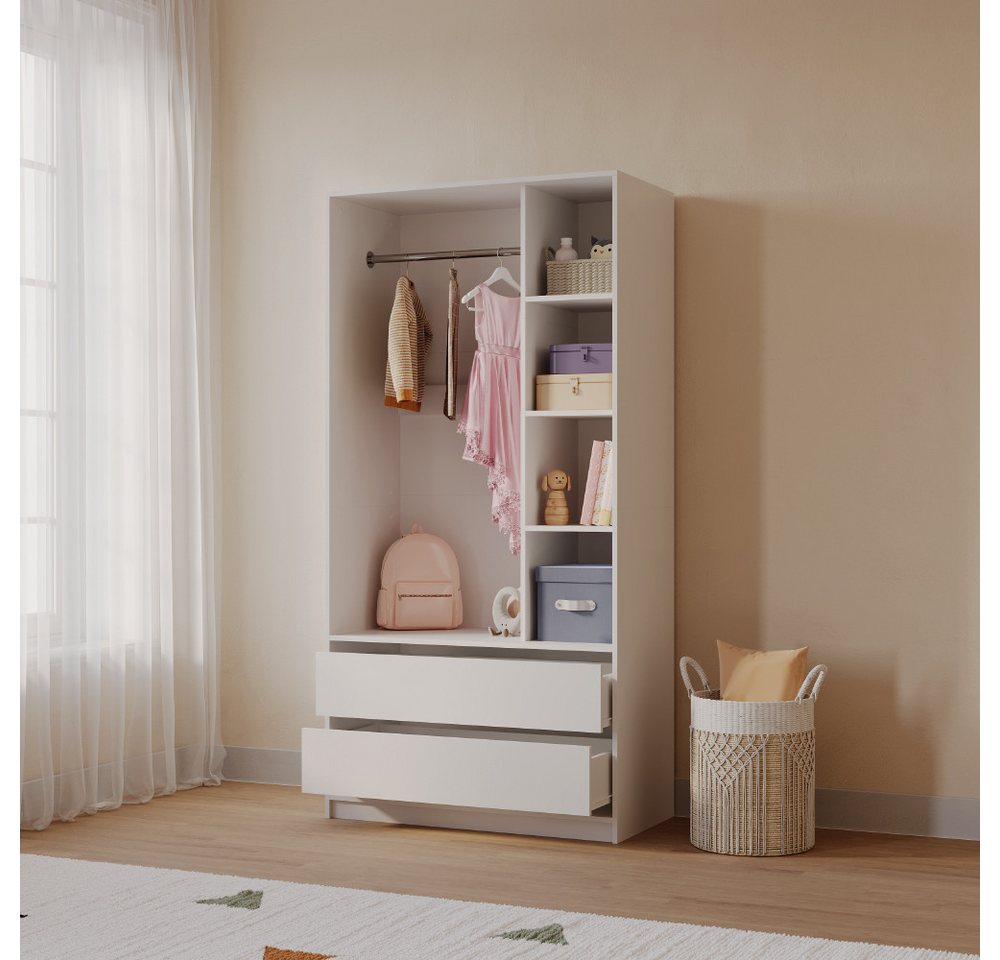 Livinity® Kleiderschrank Trento, Weiß/Weiß, 100 x 200 cm mit 2 Schubladen (1-St) – Bild 4 von 5