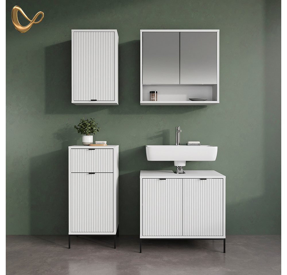 Livinity® Midischrank ATERNO, Weiß, 40 x 87 cm mit Tür und Schublade (1-St) – Bild 2 von 5